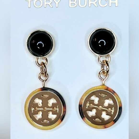 Tory Burch Black and Gold Tortoise Earrings NWT - Picture 3 of 10